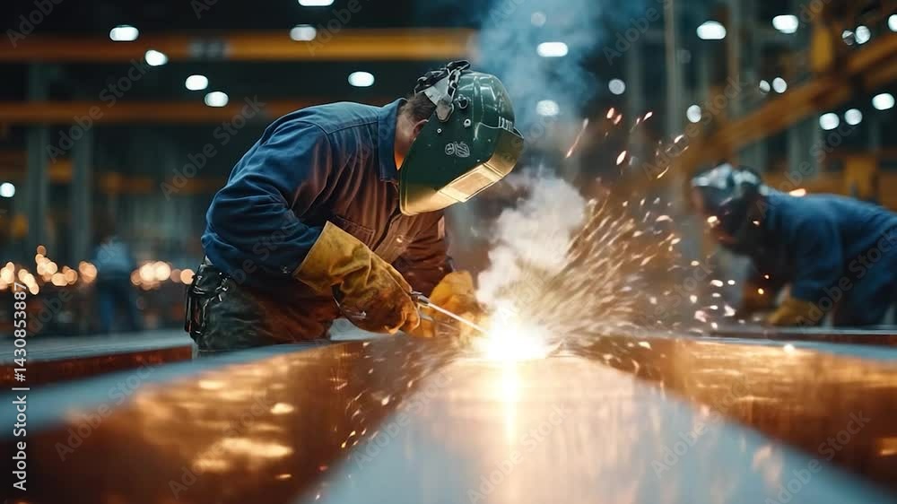 Industrial metal welding action in workshop setting Industrial metal welding action in workshop setting