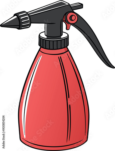  Red spray bottle, black nozzle and handle, pressure sprayer, gardening tool, household cleaner,