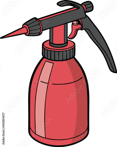  Red spray bottle, black nozzle and handle, pressure sprayer, gardening tool, household cleaner,