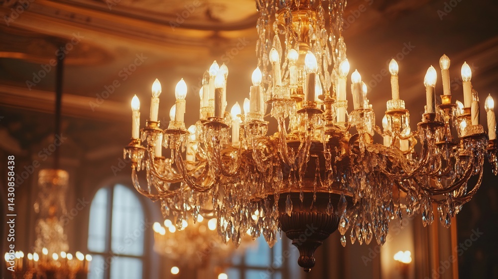 Fototapeta premium Grand Crystal Chandelier Illuminating Luxurious Interior