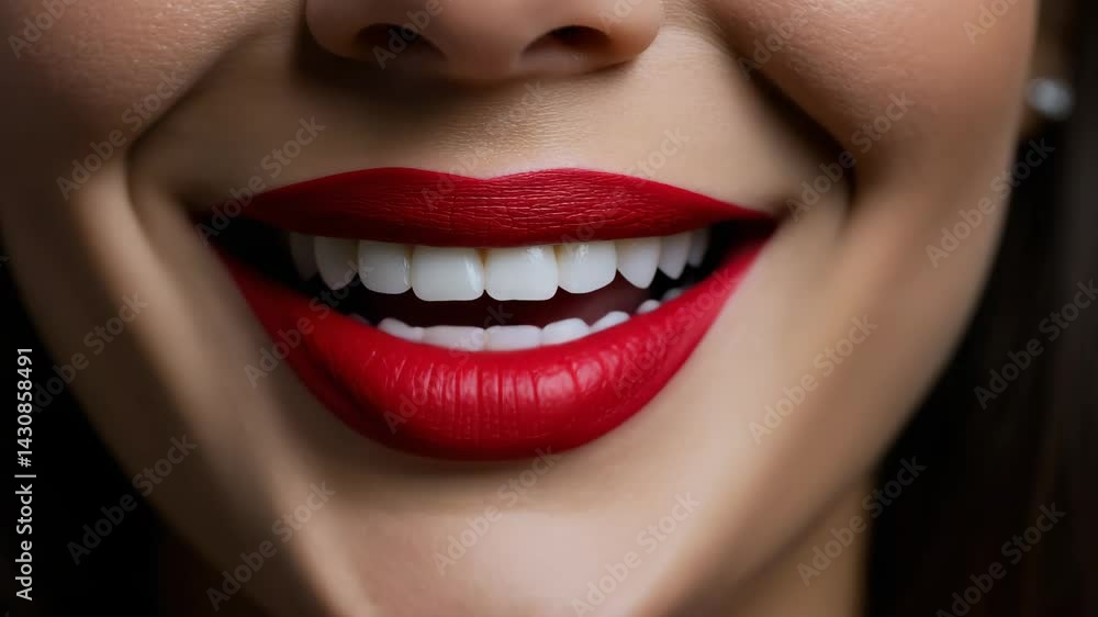 Close Up of Sensual Red Lips with Sparkling Finish Close Up of Sensual Red Lips with Sparkling Finish