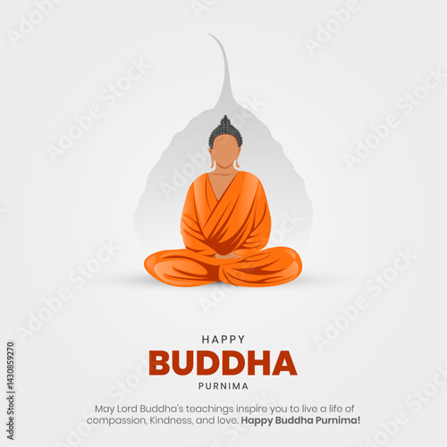 Happy Buddha Purnima Post and Greeting Card. Happy Vesak Creative and Text. Birthday of Siddhartha Gautama Vector Illustration