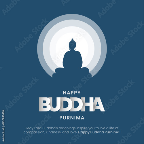 Happy Buddha Purnima Social Media Post and Greeting Card. Happy Vesak Creative and Text Vector Illustration