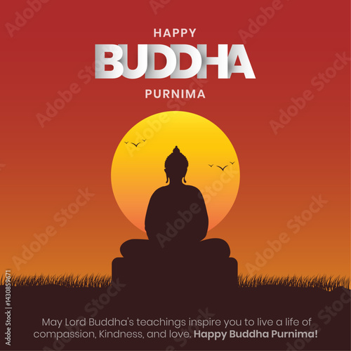 Happy Buddha Purnima Post and Greeting Card. Happy Vesak Creative and Text. Birthday of Siddhartha Gautama Vector Illustration