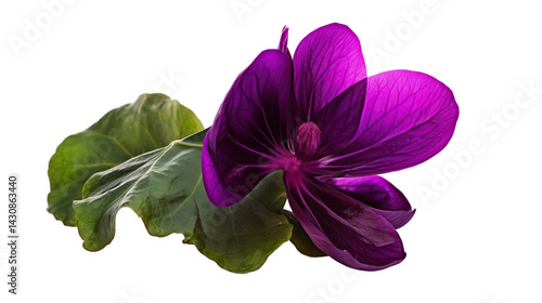 Beautiful purple cyclamen flowers with green leaves on transparent background