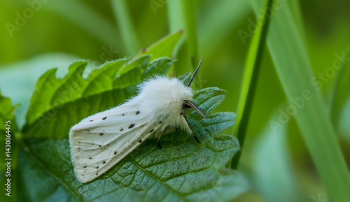 Spilosoma lubricipeda. A butterfly in its natural environment. Beautiful macro photography.