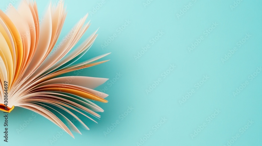 Fototapeta premium Open Book Pages Fanning Out On Blue Background