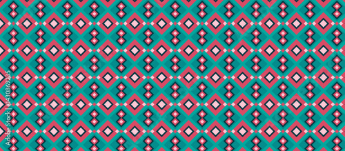 Teal & Coral Geometric Rhombus Pattern,Maximalist Geometry  Interlocking Offset Shapes with Dark Gray Accents for Modern Textile and Wall Coverings