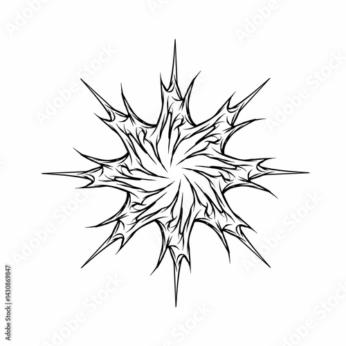 Elbow tattoo design featuring a spiked neo tribal starburst with swirling thorns and sharp symmetrical edges, perfect for bold body art.