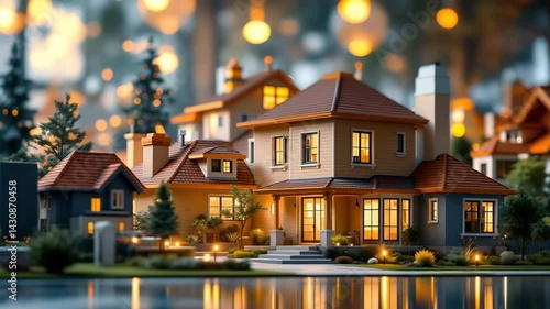 Wallpaper Mural Miniature Village at Night: Glowing Houses and Warm Lights Reflected in Water Torontodigital.ca