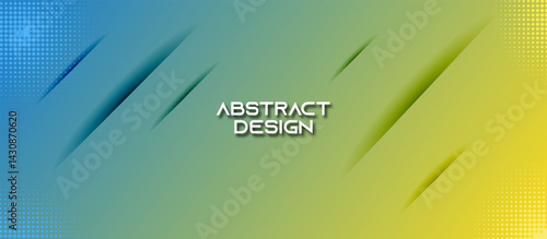 Abstract design with teal and yellow-green gradient background, slanted layered planes, halftone dot texture