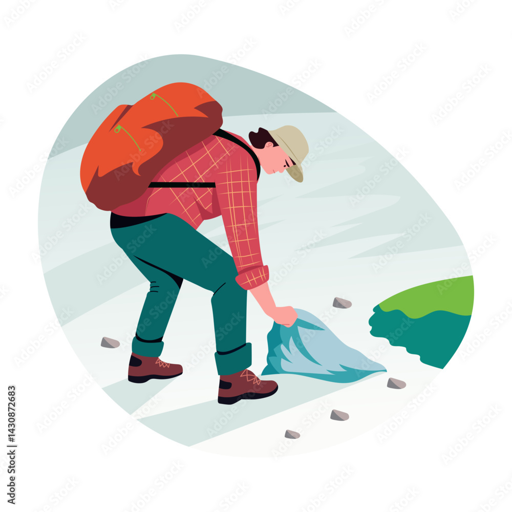 Fototapeta premium A character picking trash, a flat style illustration