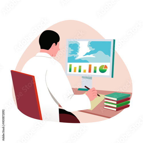 A flat style illustration of an environmental scientist