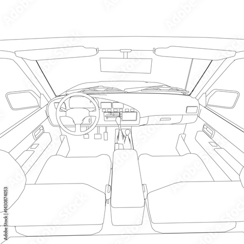 A car is shown with the driver's seat and the passenger seat. The car is a white color