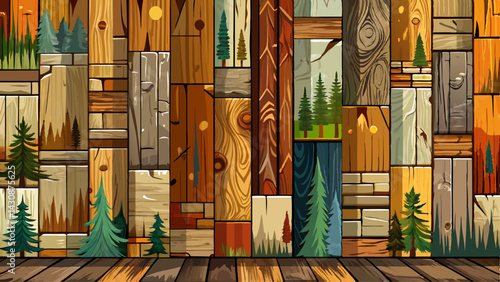 Panoramic reclaimed wood wall panel texture background