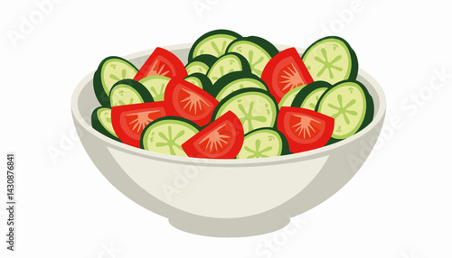 Fresh cucumber and tomato salad in minimalist bowl, healthy eating