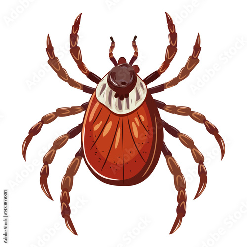 Vector parasitic tick. Ixodid arachnid, blood-sucking ectoparasite, vector of diseases and pathogen. Flat medical and scientific style, for infographics on health, biology and pest control.