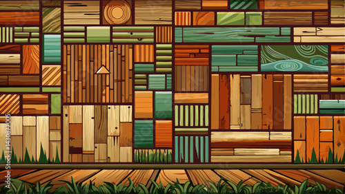 Panoramic reclaimed wood wall panel texture background