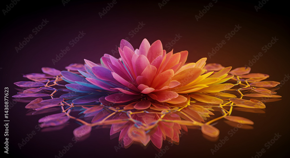 Fototapeta premium Radiant Flower Mandala With Dreamy Reflections And Colorful Gradient Lighting