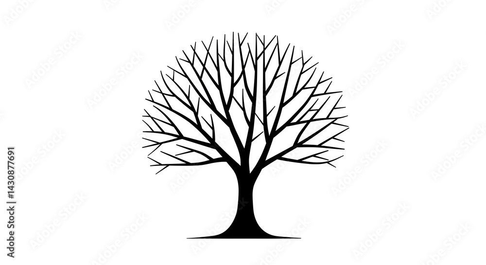 Fototapeta premium Elegant Silhouette Of Deciduous Tree Without Foliage In Winter