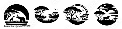 A set of wildlife safari icon logo vector illustration isolated on white background.