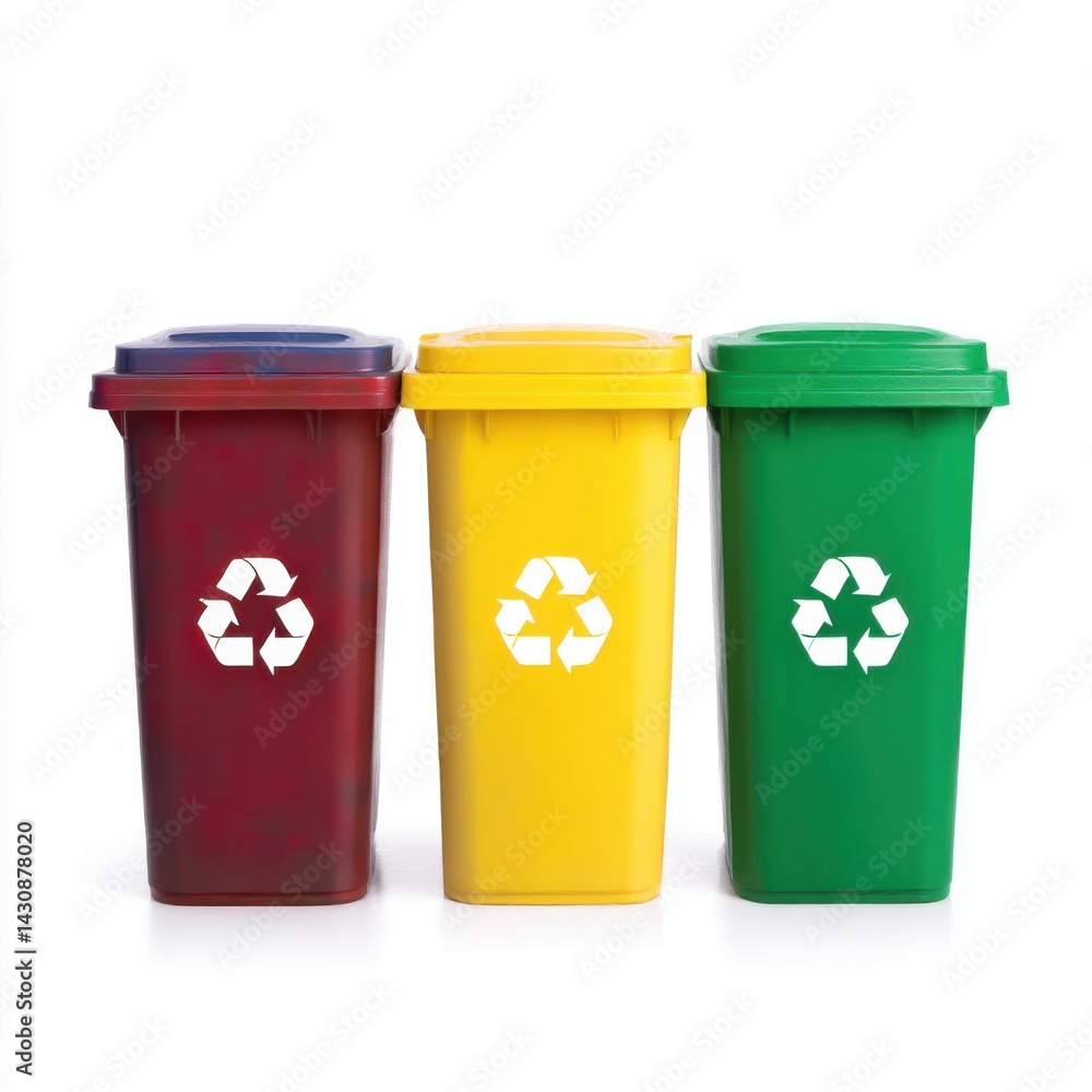 Colorful recycle bins in a row on white background Colorful recycle bins in a row on white background