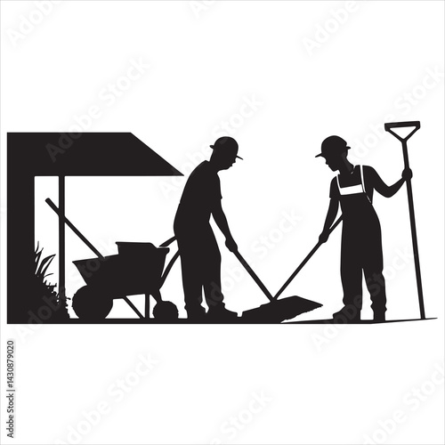 Silhouettes of workers manual labor 