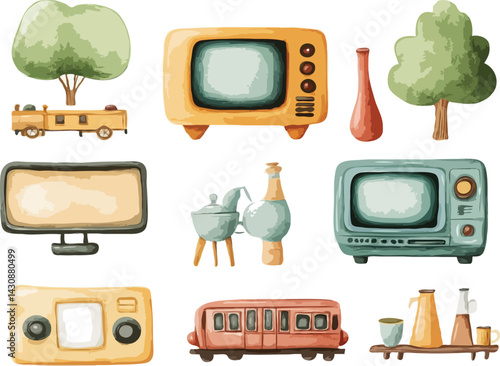 set of retro tv icons