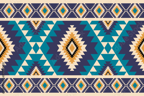 An elaborate geometric pattern with tribal design and warm earth-tone color schemes showcasing its rich, traditional artistry and heritage.