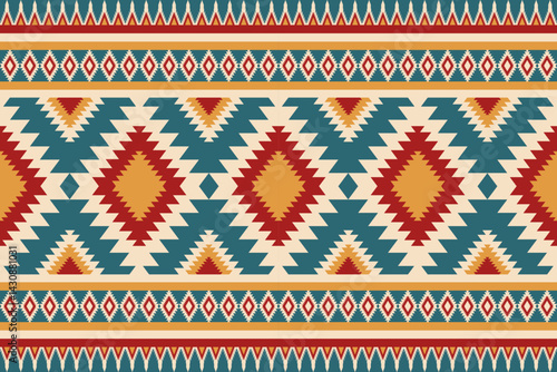 Seamless geometric ethnic inspired pattern features geometric shapes and intricate details showcasing rich cultural heritage and artistic traditions.