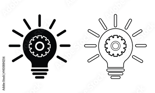 Idea symbol, light bulb icon vector set. Silhouette of idea light bulb line icon sign and symbol.  Electric lamp, light, creative thinking, electricity, creative thinking, electricity icon vector.