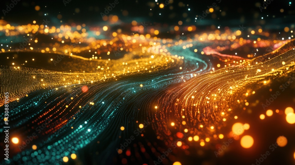 Abstract Flowing Light Particles Creating Vibrant Digital Landscape Abstract Flowing Light Particles Creating Vibrant Digital Landscape