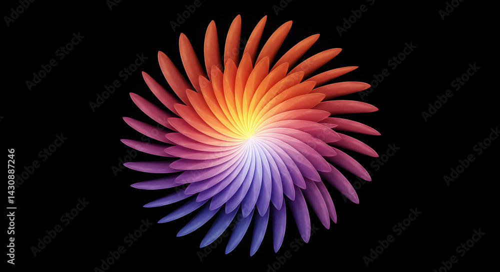 Radiant Abstract Swirl Of Orange Purple Petals On Black Background Radiant Abstract Swirl Of Orange Purple Petals On Black Background