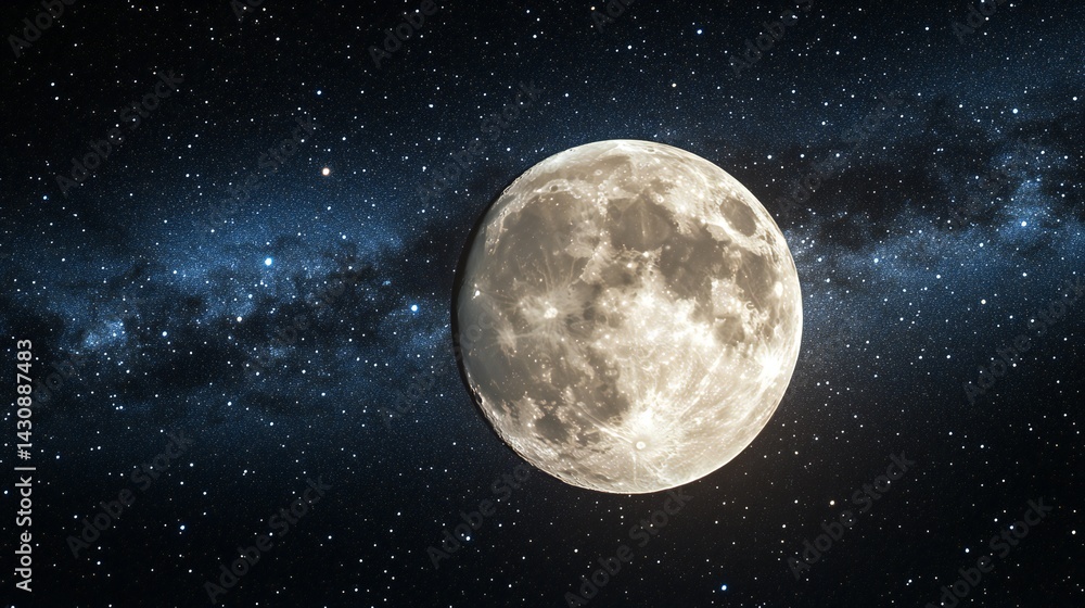 Fototapeta premium Full moon bathed in starlight and cosmic dust.