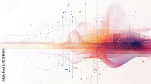 Abstract Waveform with Colorful Lines and Dots on Light Background