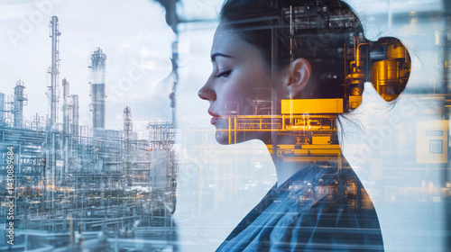 Woman contemplating labor in an industrial setting Generative AI