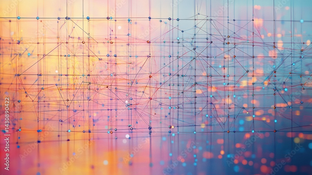 Obraz premium Abstract Technology Network with Colorful Bokeh Background Effect