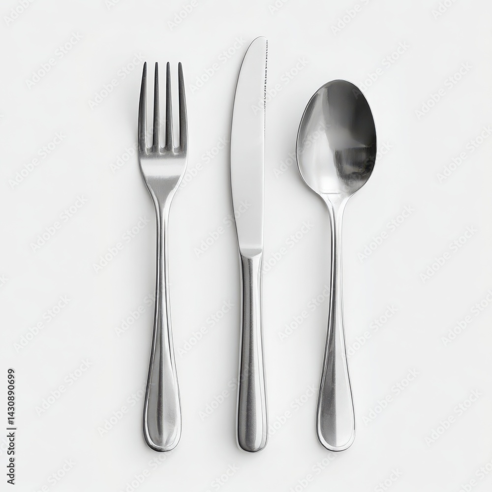 Silver fork knife and spoon isolated on white background Silver fork knife and spoon isolated on white background