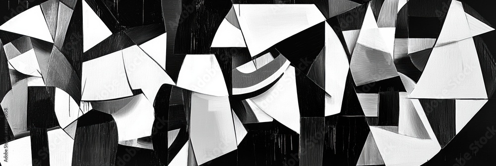 Geometric Fragmented Art Design in Black and White Style Showcasing Abstract Cubism Elements Generative AI