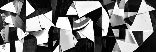 Obraz na płótnie Geometric Fragmented Art Design in Black and White Style Showcasing Abstract Cubism Elements Generative AI w salonie