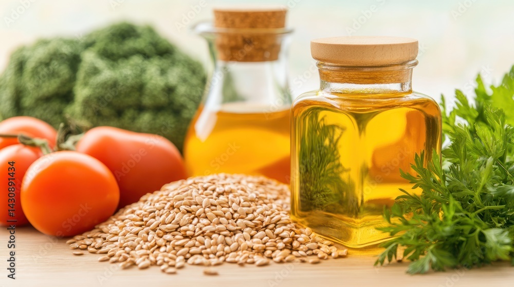 Flaxseed Oil With Vegetables And Seeds Flaxseed Oil With Vegetables And Seeds