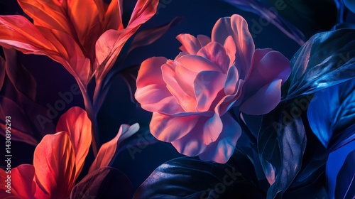 Wallpaper Mural Red and blue botanical background in moody light Torontodigital.ca