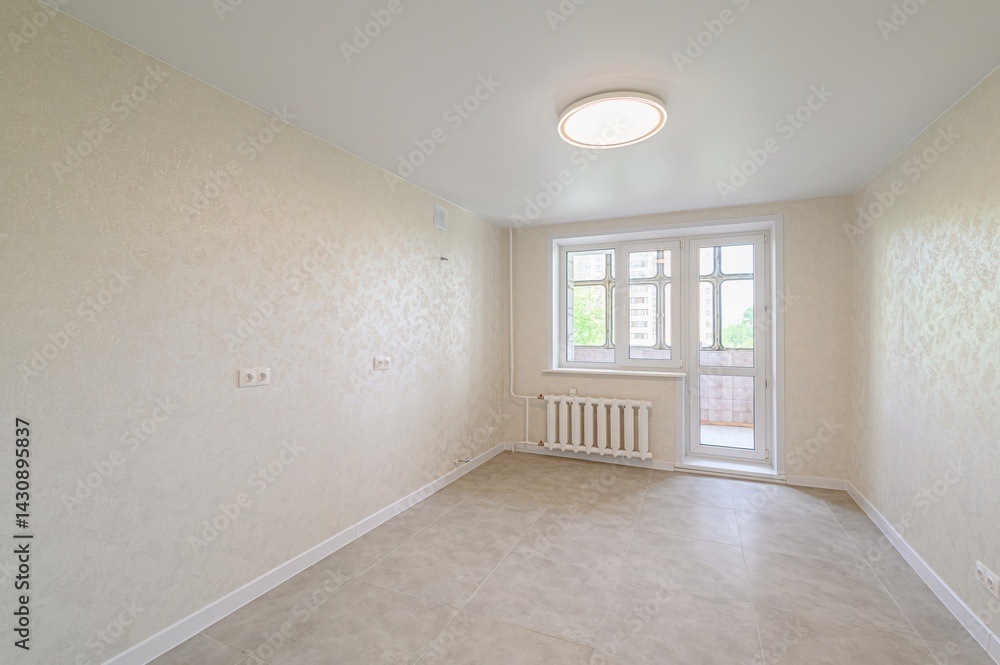 Fototapeta premium standard room interior apartment. view kind of decor home decoration in hostel house for sale. empty room renovated