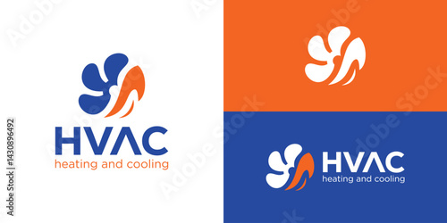 Simple HVAC logo template. Heating and cooling service logo design vector illustration.