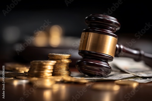 A gavel and coins suggesting financial rulings or legal decisions, with a serious and professional atmosphere.