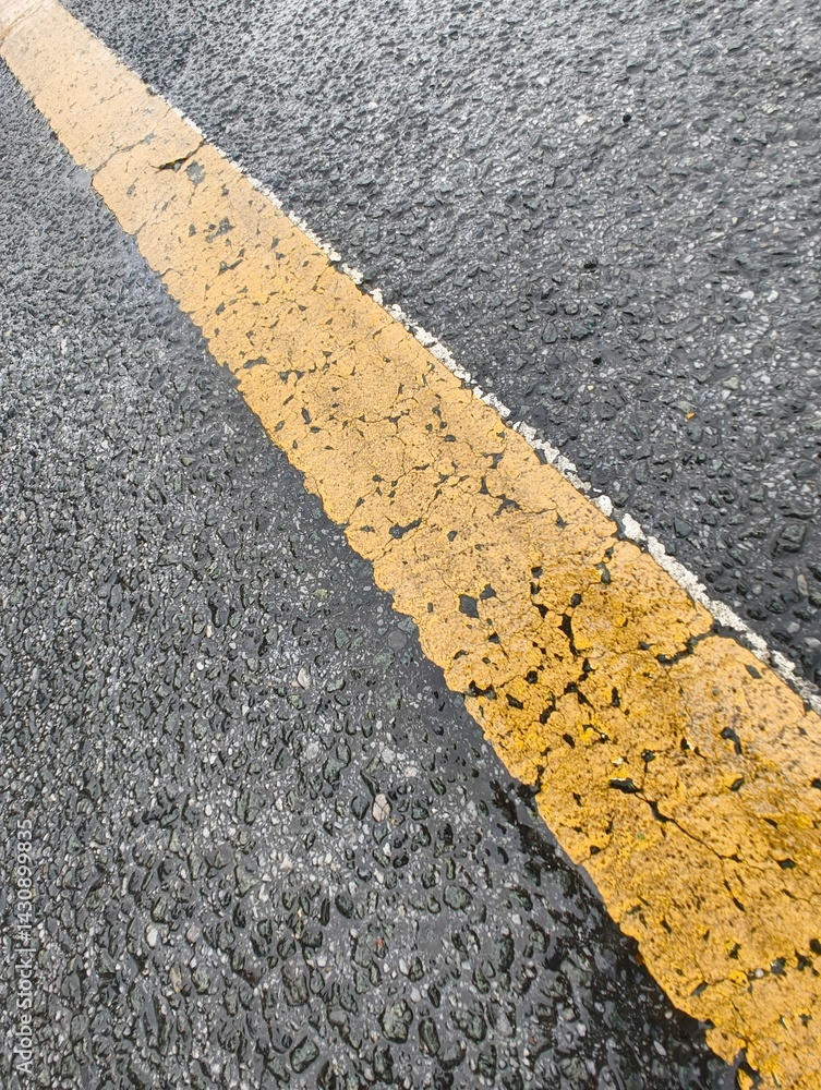 Fototapeta premium Ligne jaune en diagonale sur bitume 