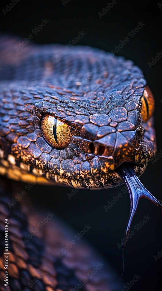 Fototapeta premium A stunning close-up of a snake's head, its scales reflecting light in intricate patterns