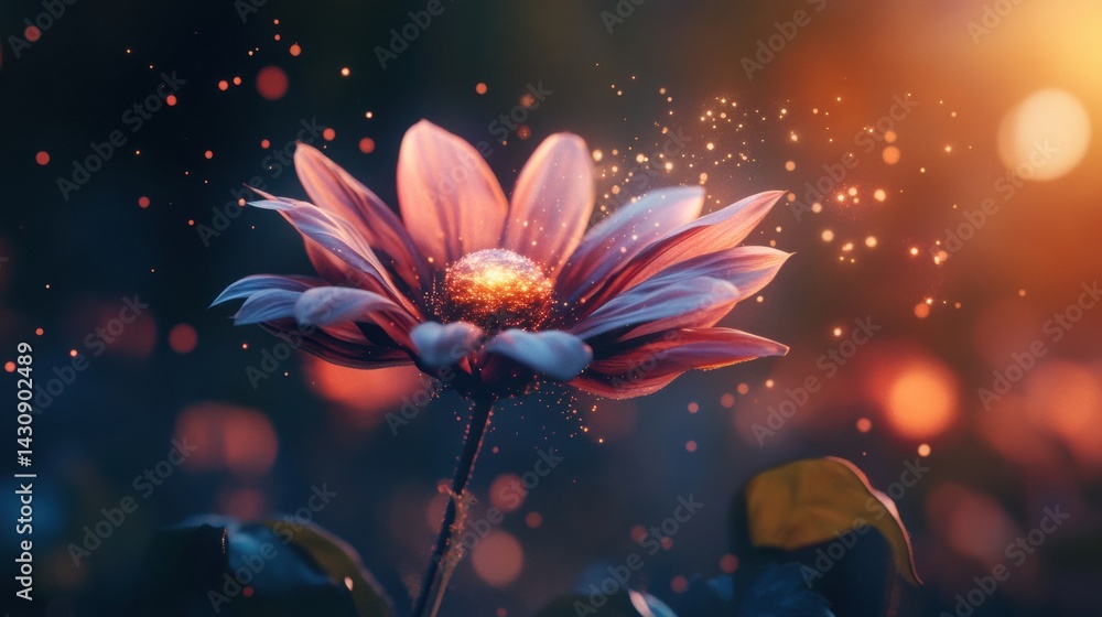Blooming Flower Opens Like a Solar System Revealing the Beauty of Nature and Cosmos in a Breathtaking Fusion of Colors and Light Generative AI