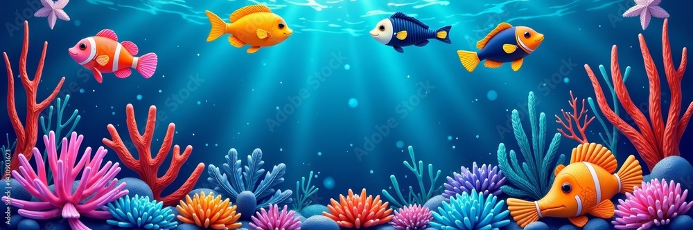 Colorful underwater sea creatures on a seamless pattern background, vector, ocean, pattern Colorful underwater sea creatures on a seamless pattern background, vector, ocean, pattern