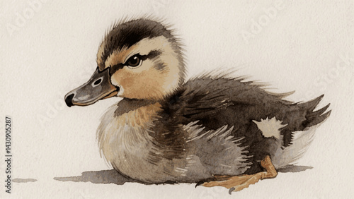Brushstroke Fluff: ripple play duckling isolated watercolor vector illustration svg